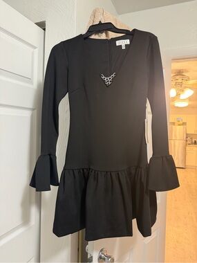 Black Long-Sleeve Ruffle Hem Dress
